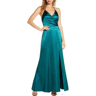 Morgan & Co. Surplice Satin Gown, Green
