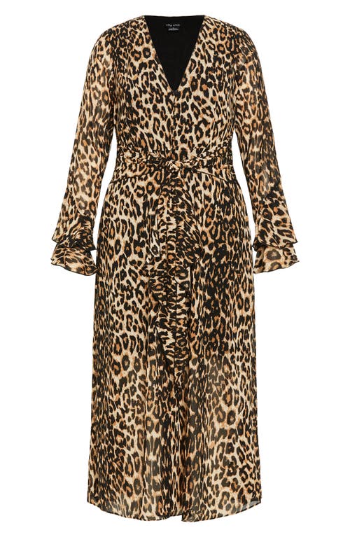 Shop City Chic Print Tie Waist Long Sleeve Maxi Dress In Luxe Animal