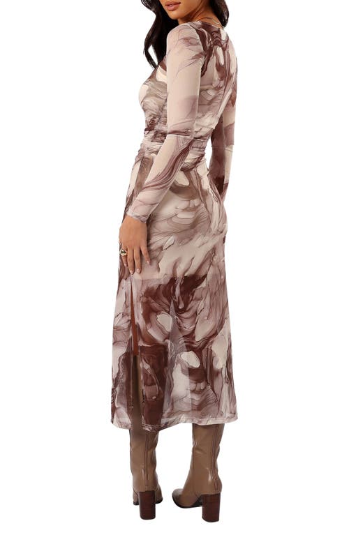 Petal And Pup Petal & Pup Adrianna Long Sleeve Mesh Maxi Dress In Brown