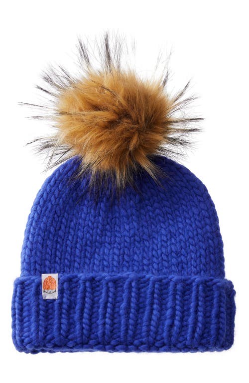 Sh*t That I Knit The Rutherford Faux Fur Pompom Merino Wool Beanie in Royal Blue