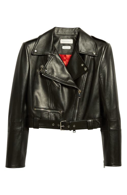 Alexander McQueen Leather Crop Biker Jacket in 1000 Black at Nordstrom, Size 6 Us