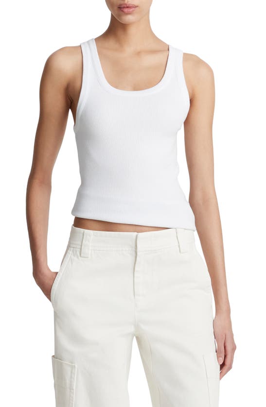 Shop Vince Scoop Neck Rib Tank In Optic White