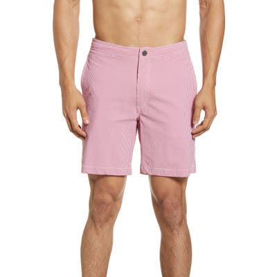 Onia Calder Gingham Swim Trunks, Red