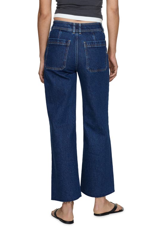 Mango Catherin Raw Hem High Waist Wide Leg Culotte Jeans In Dark Blue