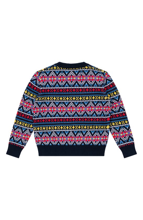 Shop Brooks Brothers Kids' Fair Isle Jacquard Cotton Crewneck Sweater In Navy