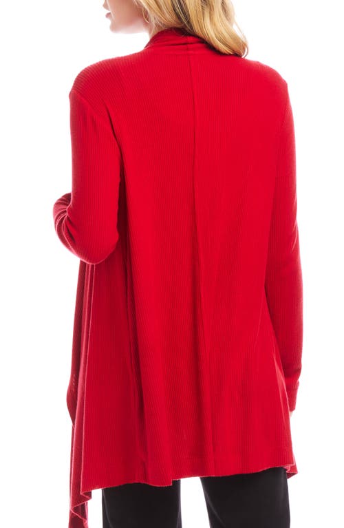 Shop Karen Kane Drape Collar Rib Longline Cardigan In Red