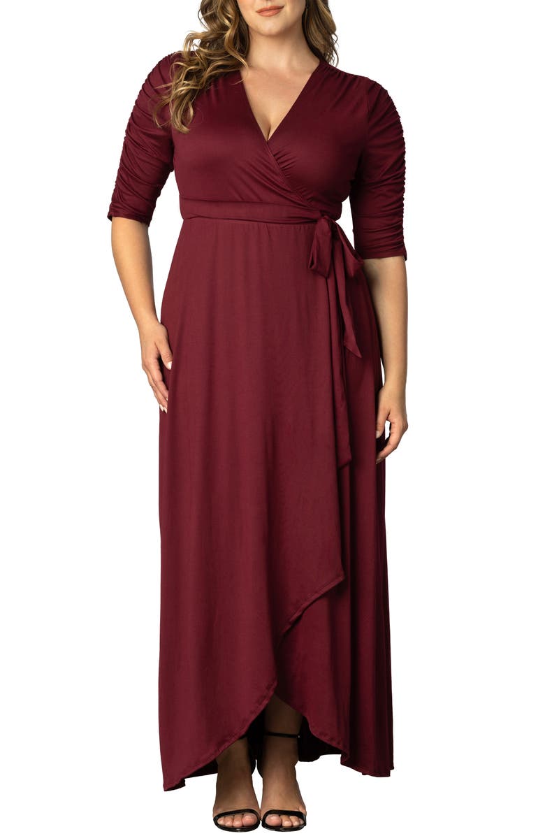 Kiyonna Meadow Dream Wrap Maxi Dress, Main, color, Burgundy