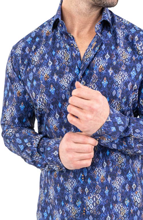 Maceoo Einstein Stretch Dragon Eye Button-up Shirt In Blue