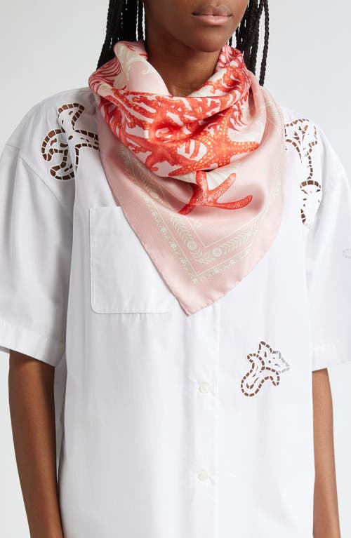 Shop Versace Barocco Silk Square Scarf In Dusty Rose Coral Bone