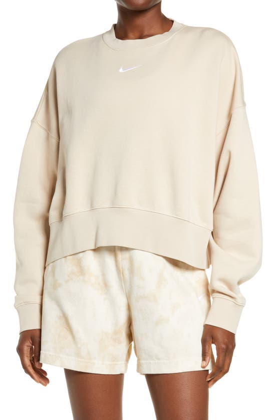 Nike Sportswear Essential Oversize Sweatshirt In Sanddrift/ White