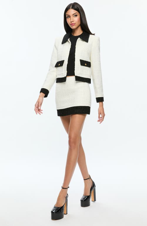 Shop Alice And Olivia Alice + Olivia Ecenia Layered Metallic Tweed Miniskirt In Off White/black