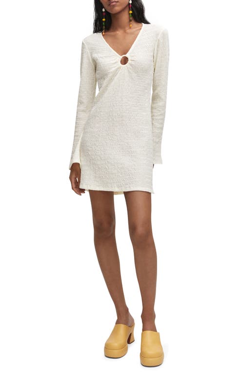 MANGO Textured O-Ring Long Sleeve Minidress in Ecru at Nordstrom, Size 8