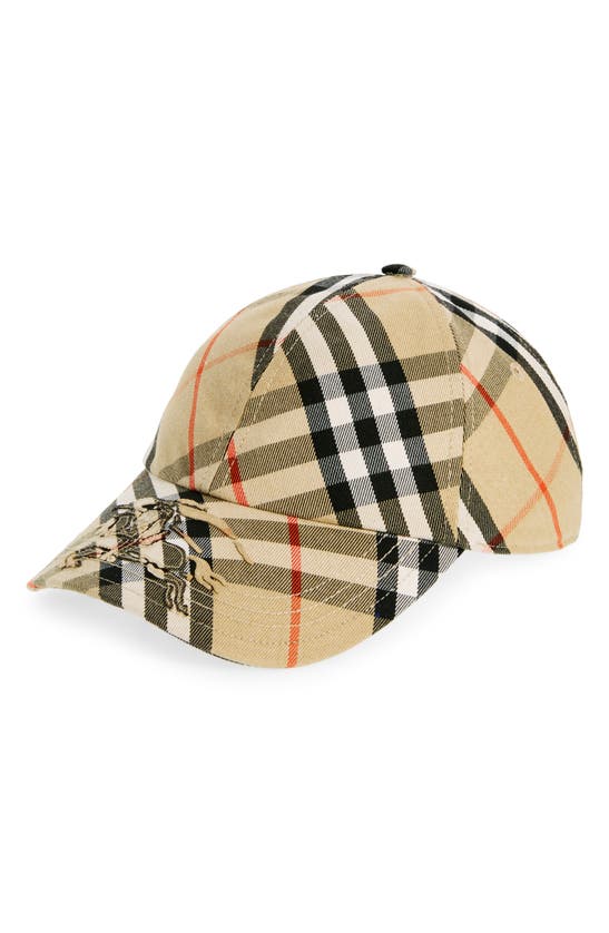 Shop Burberry Check Adjustable Baseball Cap In Sand