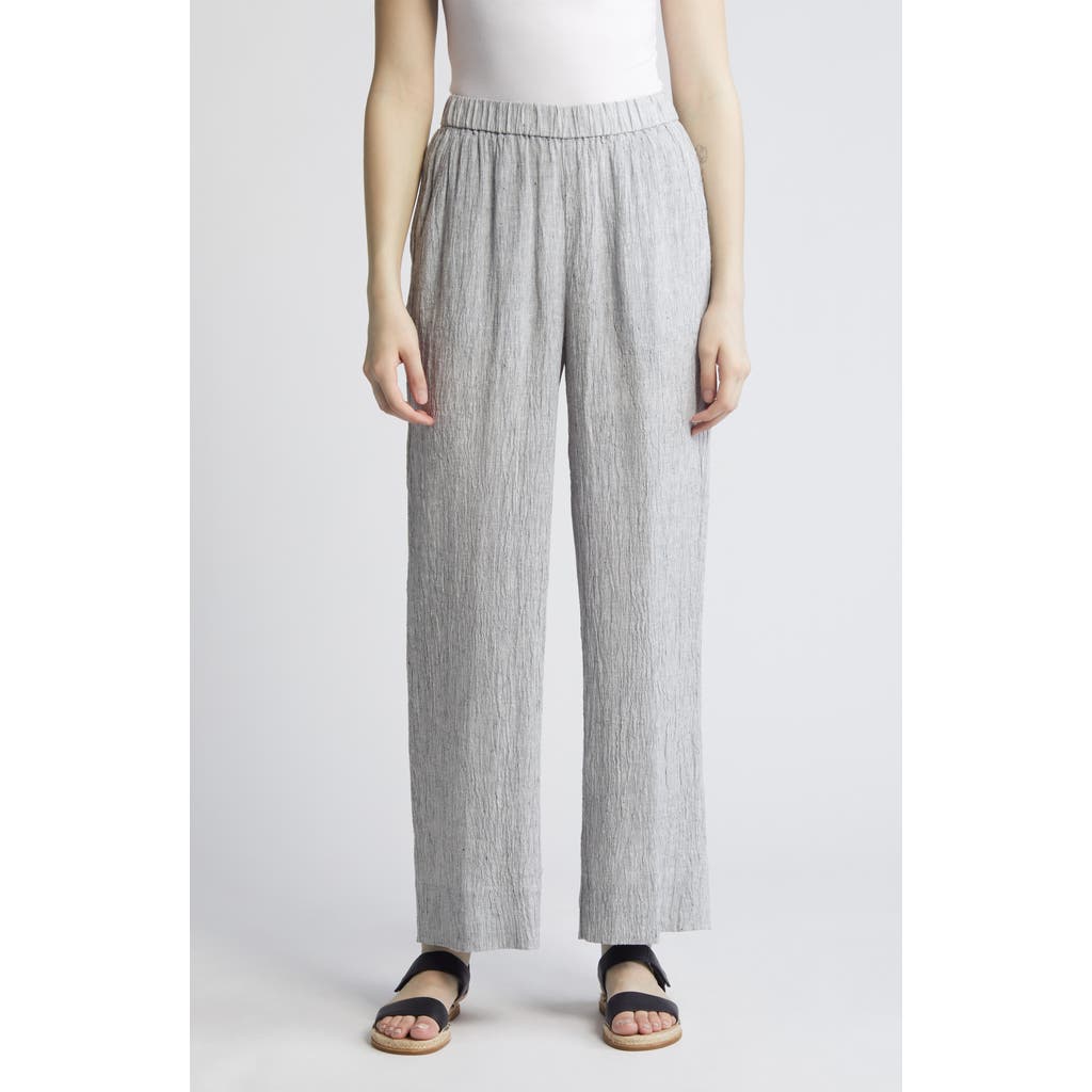 Eileen Fisher Organic Linen Wide Leg Pants In White/black