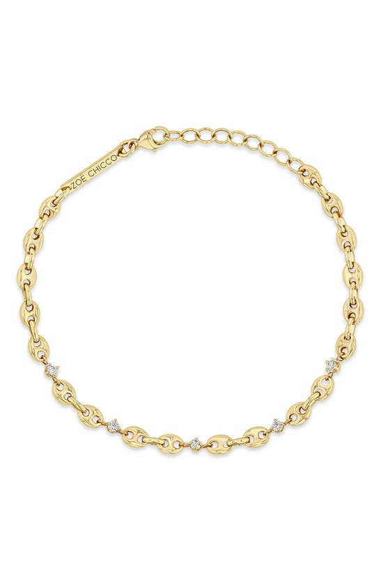 Shop Zoë Chicco Diamond Station Puffed Mariner Chain In Yellow Gold