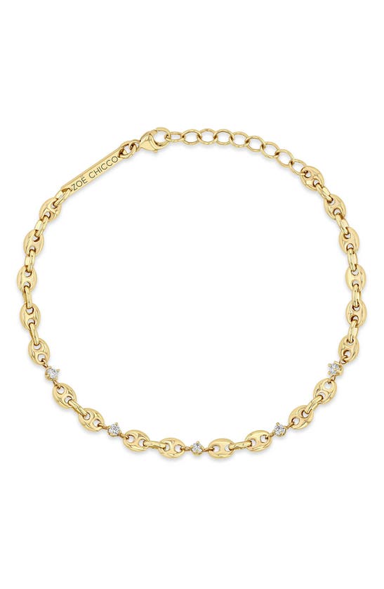 Zoë Chicco Diamond Station Puffed Mariner Chain In Yellow Gold