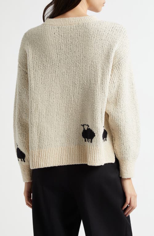 Shop Margaret O'leary Sheep Cotton Blend Crewneck Sweater In Ivory/black