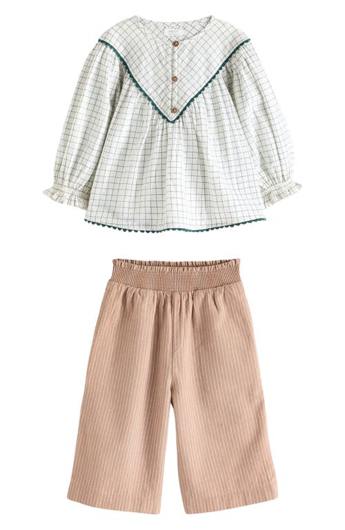 Next Kids' Windowpane Check Top & Stripe Wide Leg Pants Set In Ivory Neutral