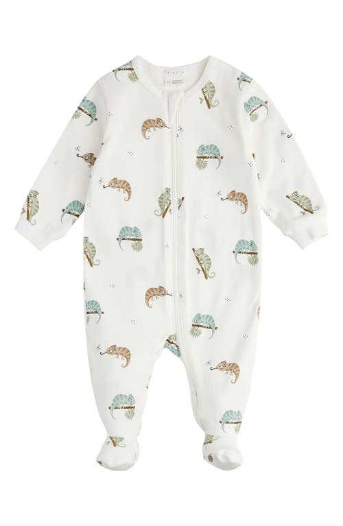 FIRSTS by Petit Lem Chameleon Print Zip Footie Off White at Nordstrom,