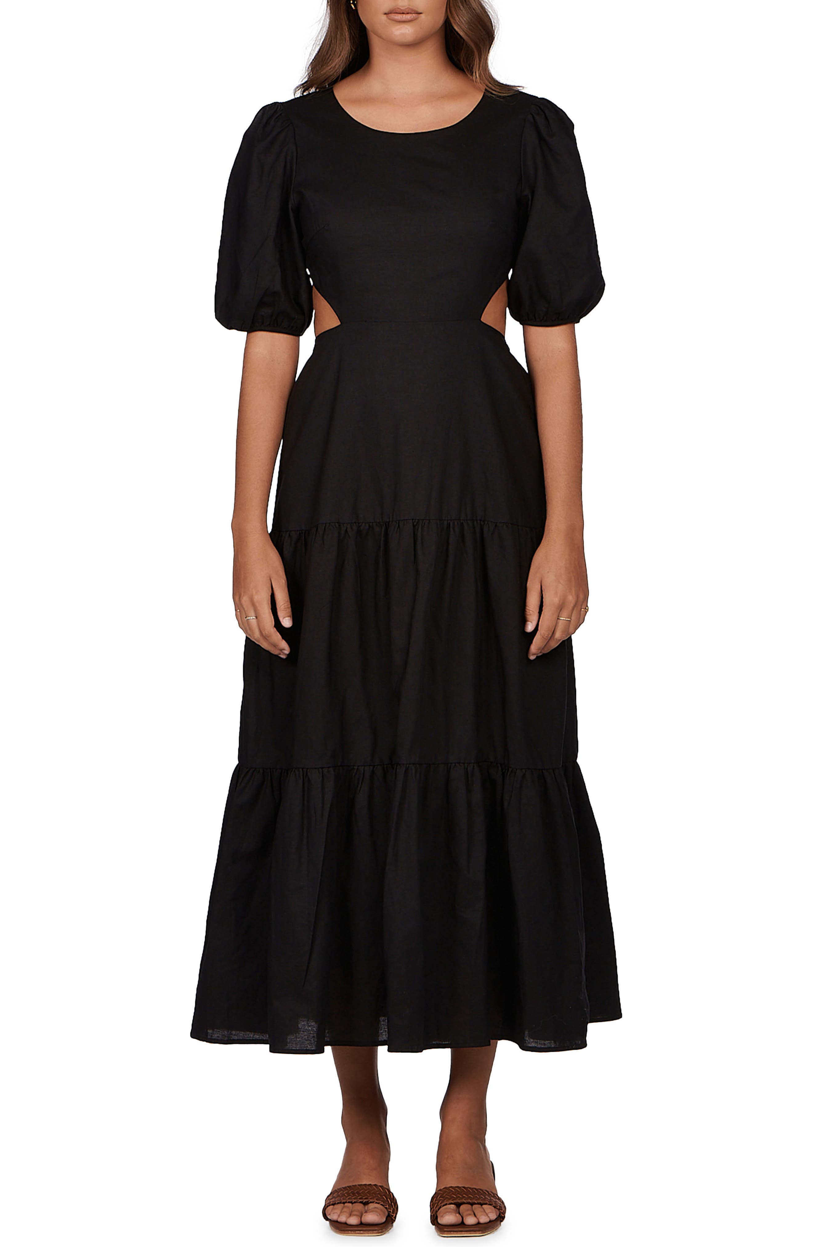 Charlie Holiday Flores Open Back Midi Dress in Black | Smart Closet