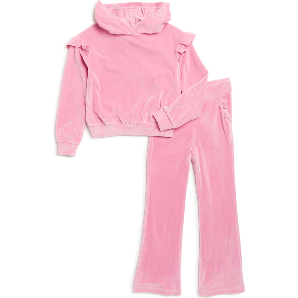 90 Degree By Reflex Kids' Velour Hoodie & Flare Pants Set In Fuchsia Pink