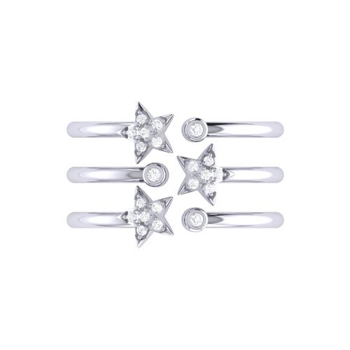 Luvmyjewelry Dazzling Star Bezel Trio Sterling Silver Diamond Ring In Silver