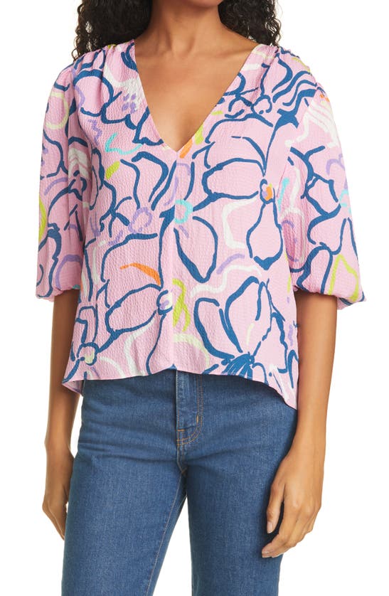 Click to view more detailed imagery on our partner's website Tanya Taylor Camilla Squiggle Floral Silk Blouse In Squiggle Floral Purple
