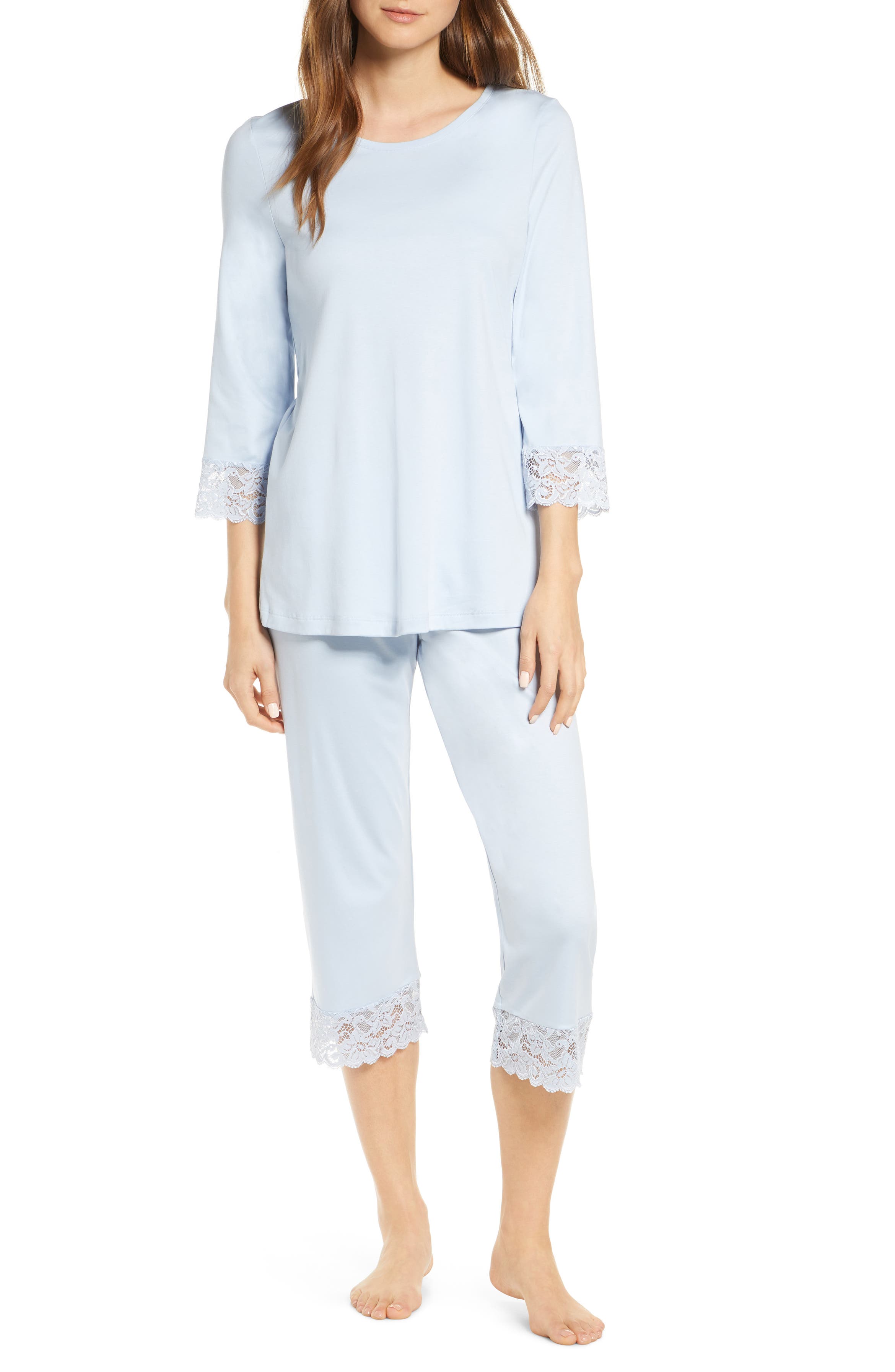 Hanro Moments Lace Trim Crop Pajamas | Nordstrom