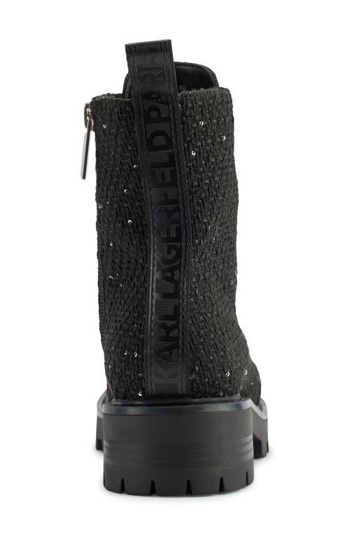 Karl Lagerfeld Paris Mela Combat Boot In Black/silver