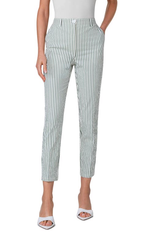 Akris punto Freda Stripe Stretch Seersucker Tapered Ankle Pants Cream-Leaf Green at Nordstrom,