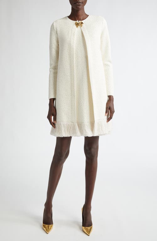 Oscar De La Renta Bow Button Sequin Tweed Coat In Ivory/gold