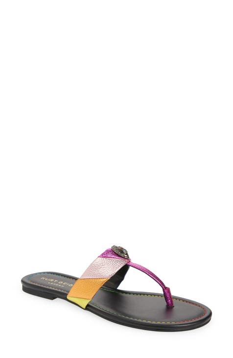 Women Flat Slingback Sandals Colorful Bead T-shape Flip Flops
