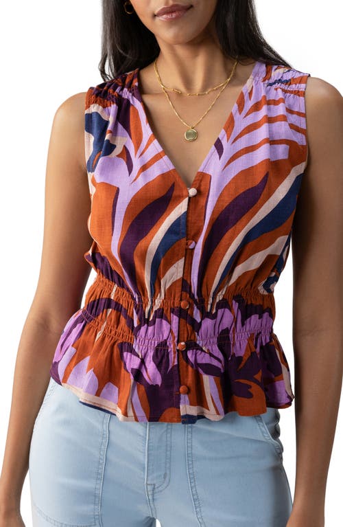 Sanctuary Leaf Print Shirred Button-up Top In South Palm