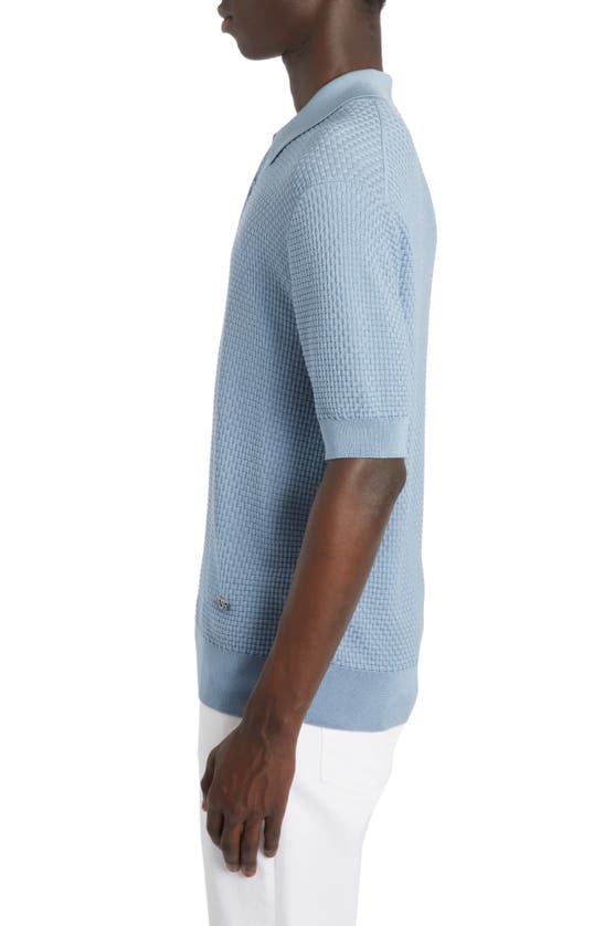 Shop Dolce & Gabbana Basket Weave Stitch Short Sleeve Polo Sweater In Celeste Medio