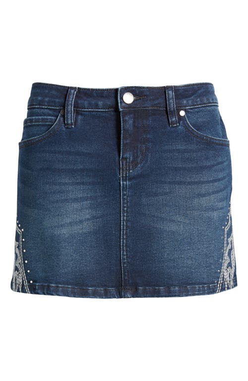 Shop Ptcl Cowgirl Embellished Denim Miniskirt In Dark Indigo