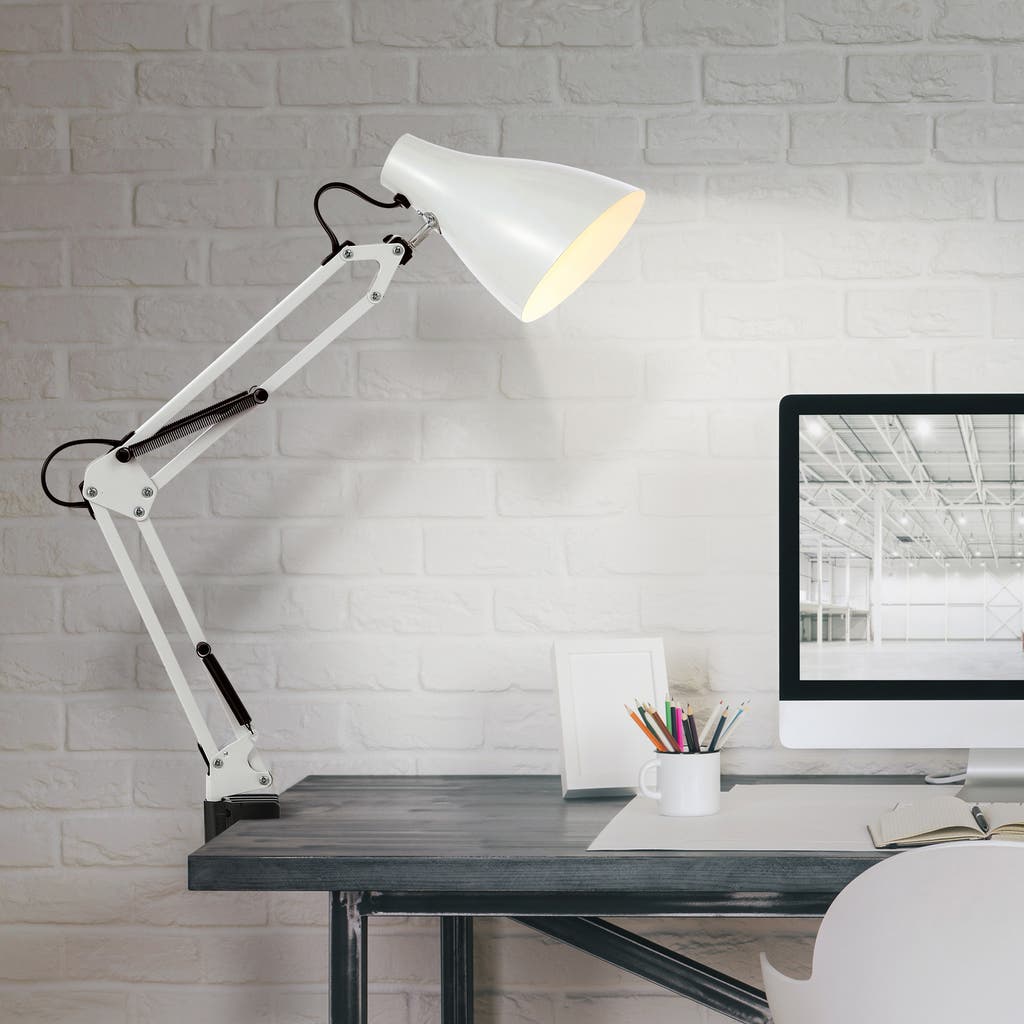 Jonathan Y Odile Classic Industrial Adjustable Articulated Clamp-on Led Task Lamp In White