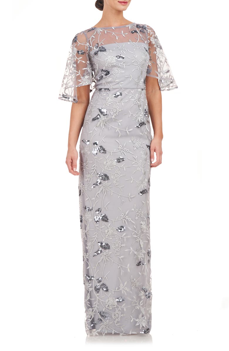 JS Collections Daphne Embroidered Sequin Column Gown | Nordstrom