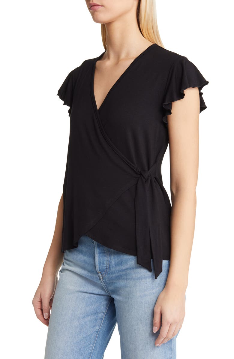 Loveappella Flutter Sleeve Jersey Wrap Top Nordstrom