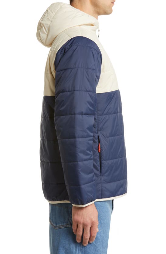 Shop Vans Prospect Mte-1 Colorblock Hooded Puffer Jacket In Oatmeal-dress Blues