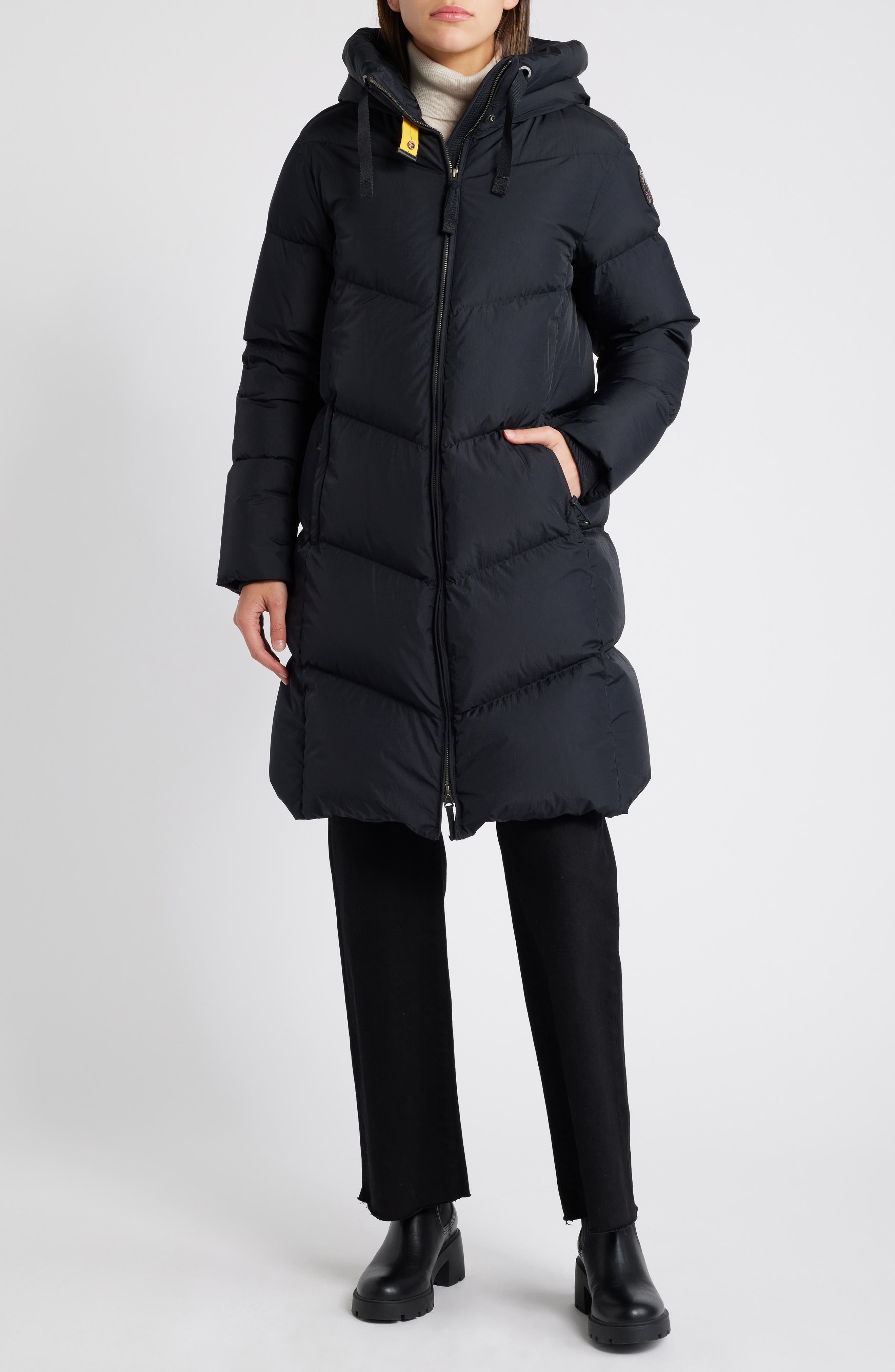 Parajumpers Rindou Chevron Quilted Down Puffer Coat in Dark Grey 