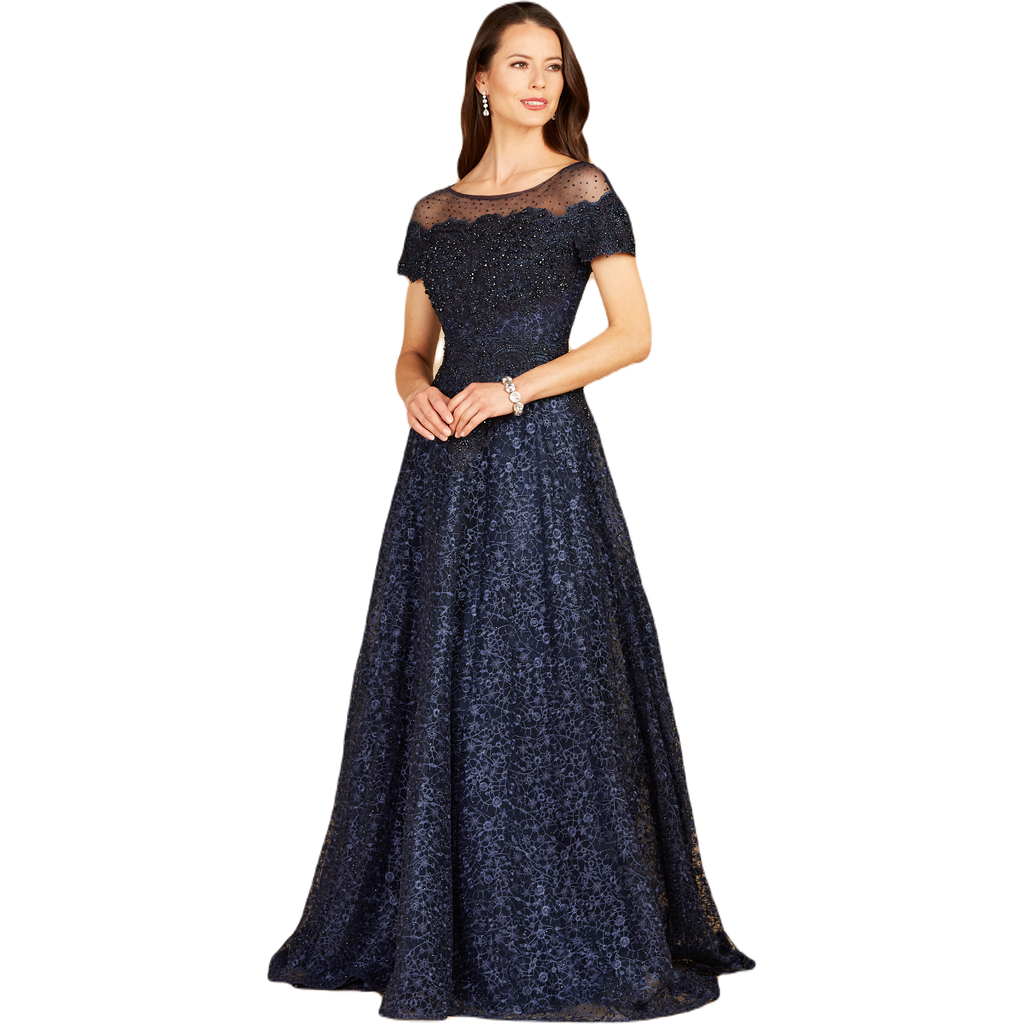 Lara New York Sheer Off Shoulder Ball Gown In Navy