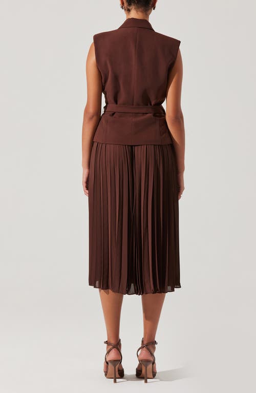 Shop Astr The Label Sleeveless Accordion Pleat Midi Dress In Brown