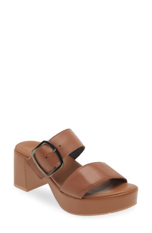 Celeb Platform Slide Sandal in Caramel Leather