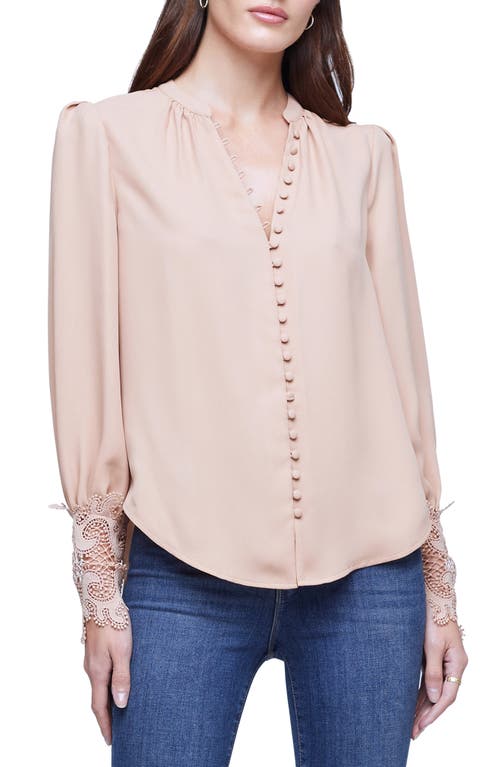 L'AGENCE Ava Lace Cuff Button-Up Blouse in Praline