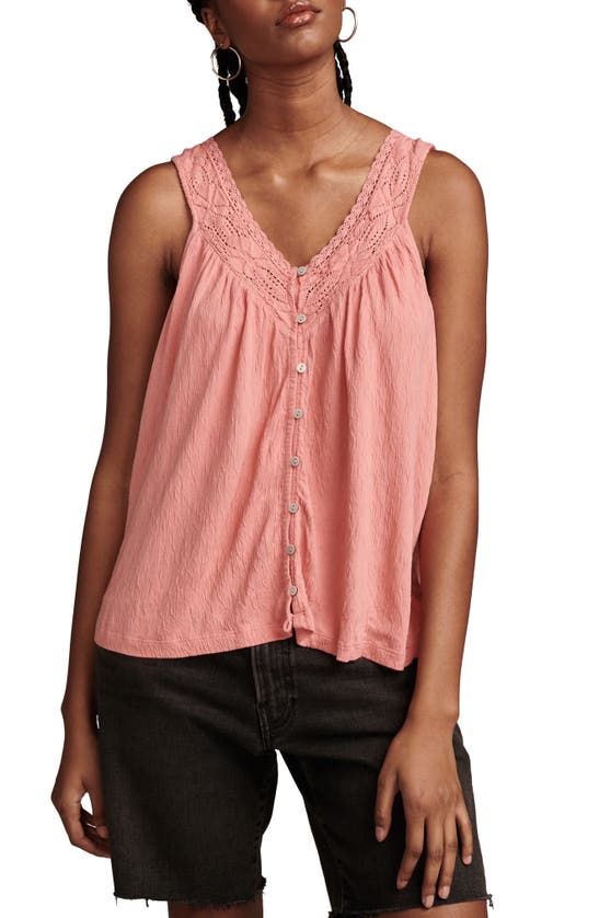 Lucky Brand Lace Trim Tank In Peach Blossom