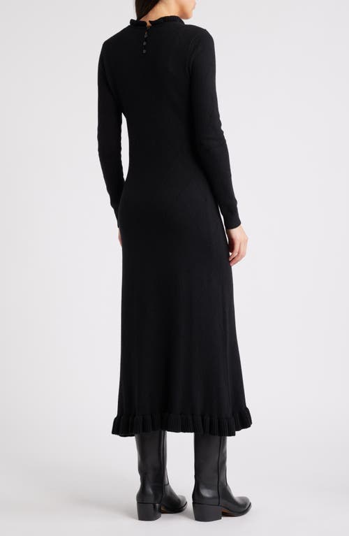 Shop Treasure & Bond Pointelle Long Sleeve Cotton Blend Sweater Dress In Black