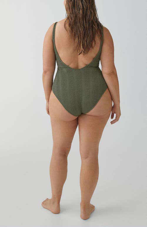 Shop Mango Textured One-piece Swimsuit In Khaki Green