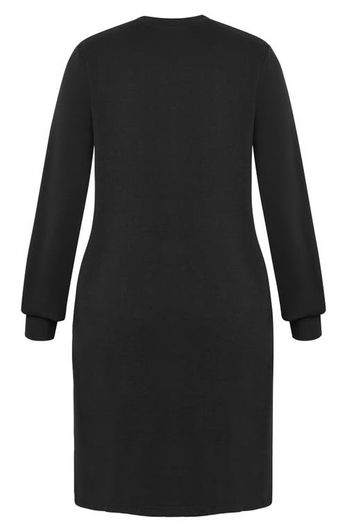 Shop City Chic Arla Long Sleeve Faux Wrap Sweatshirt Dress In Black