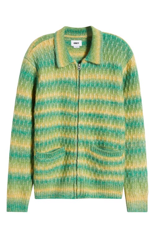 Shop Obey Reggie Ombré Stripe Zip Cardigan In Green Multi