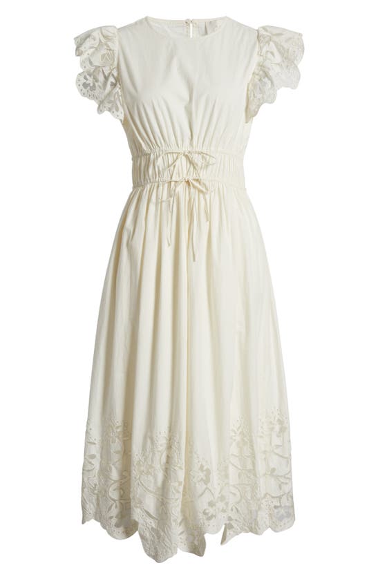 Shop Cleobella Allegra Drawstring Waist Organic Cotton Blend Midi Dress In Ivory